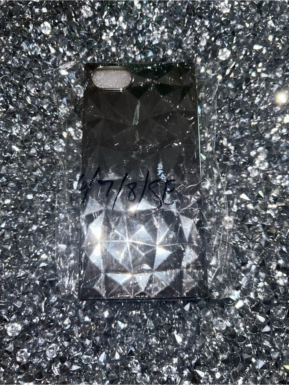 iPhone 5/6/7/8/SE Black Geometric Textured Phone Case - Compatible Cell Phone A